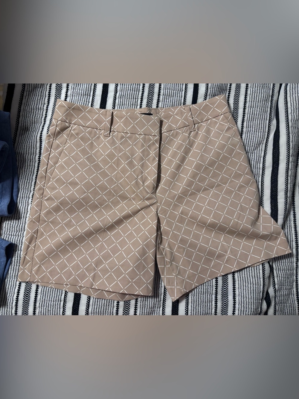 Ann Taylor Beige Diamond-Grid Bermuda Shorts